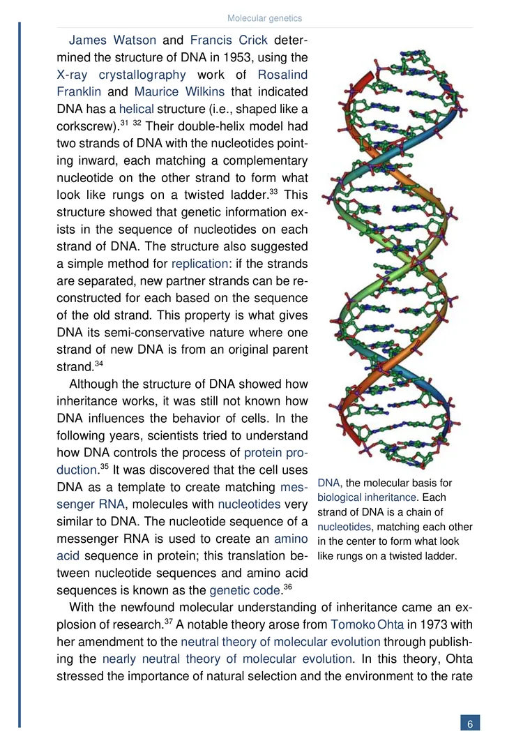 Sample page of the Genetics article rendered as a PDF in the Report style